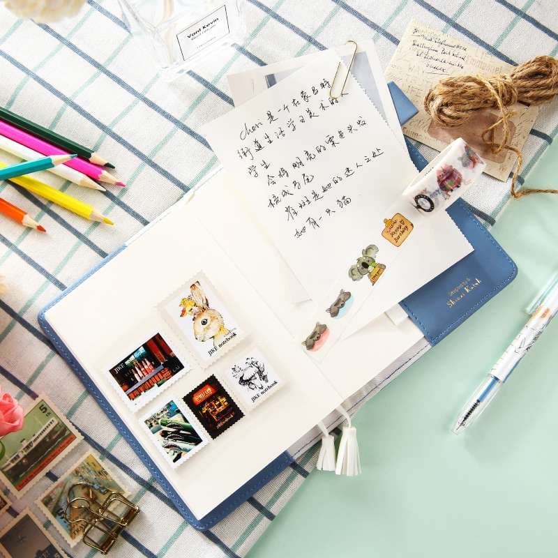 ブックカバー 愛らしい猫柄のブルーレザー手帳カバー