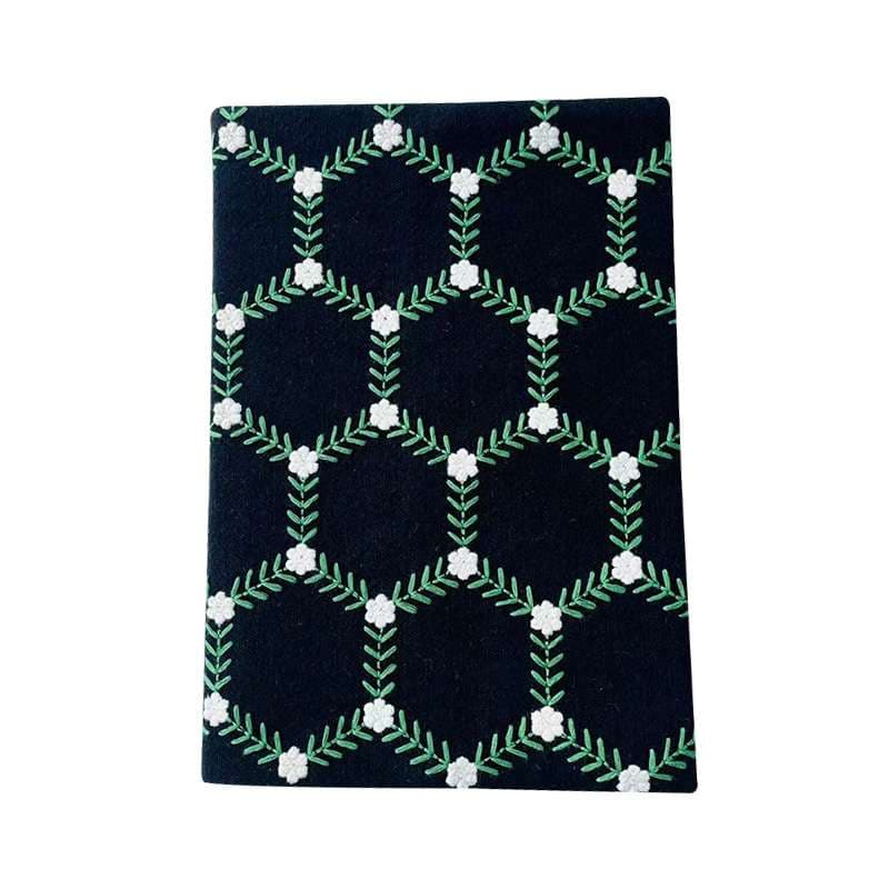 花刺繍格子模様のブックカバー A5(ビジネス書)A6(文庫本)